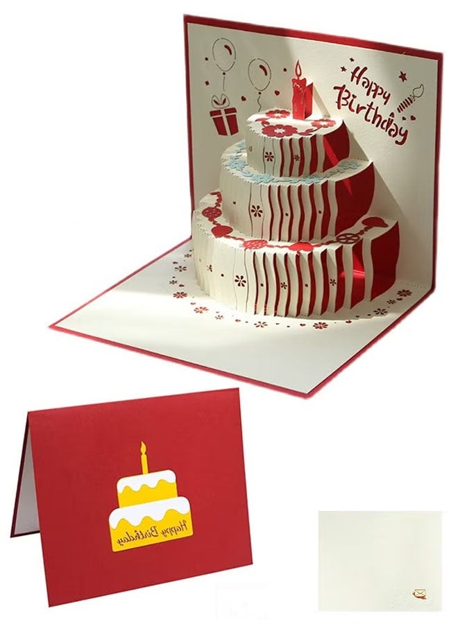 بطاقة معايدة ثلاثية الأبعاد منبثقة مع ظرف، بطاقة معايدة فاخرة قابلة للطي مصنوعة من الورق المنحوت، هدية فريدة على شكل دب كعكة له أو لها (كعكة حمراء) - Image 1